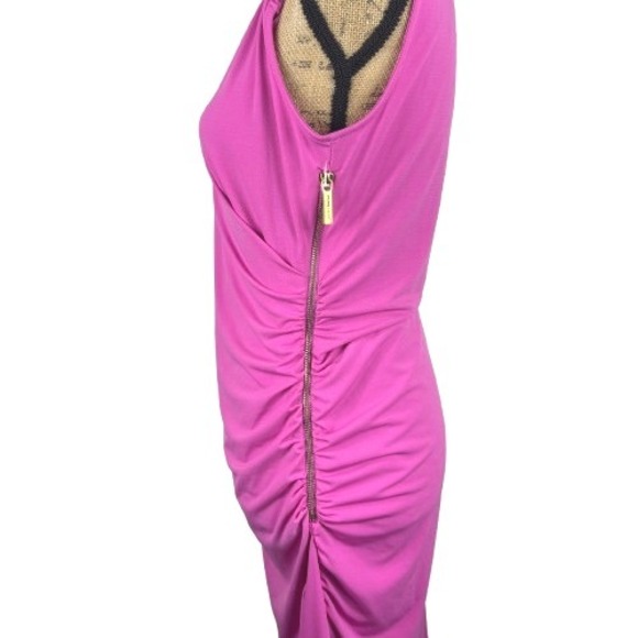 Michael Kors Hot Pink Sleeveless Zipper Accent‎ Ruched Sheath Dress Size 8 - Picture 4 of 7